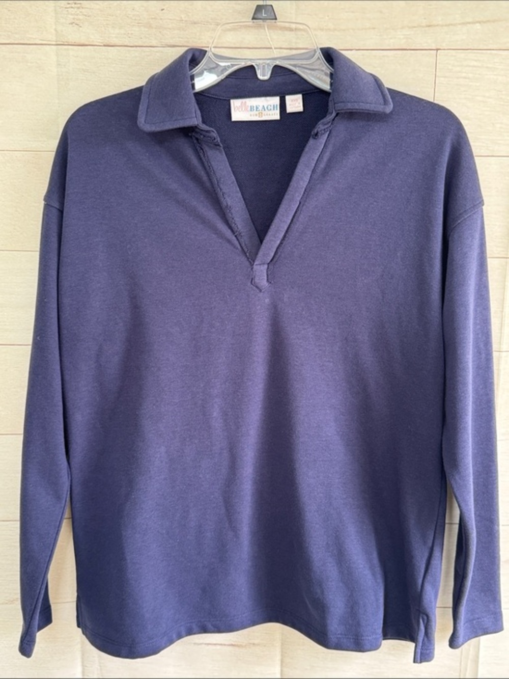 NWOT Belle Beach by Kim Gravel Seaside Sweats Rolled Edge Polo Top - Blue